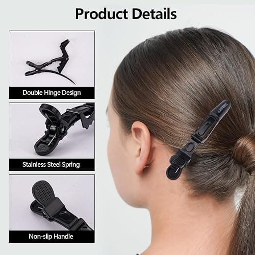 Kynetik Sectioning Hair Clips, 24 Pieces Alligator Hair Clips, Plastic Hair Styling Tools, Black Crocodile Section Clip, No Crease Hairstyling Clip Suitable for Families, Salon, Women, Make-Up thumbnail 2