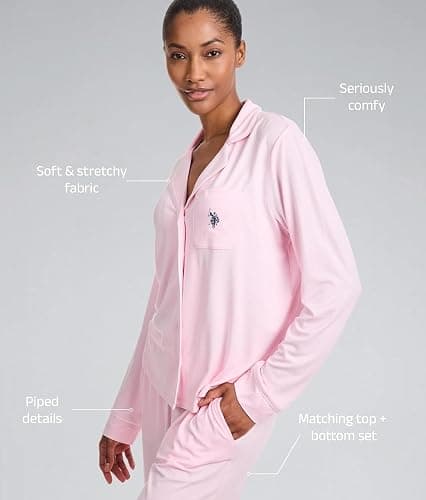 U.S. Polo Assn. Womens Pajama Set Long Sleeve Button Up Top and Pajama Pants thumbnail 4