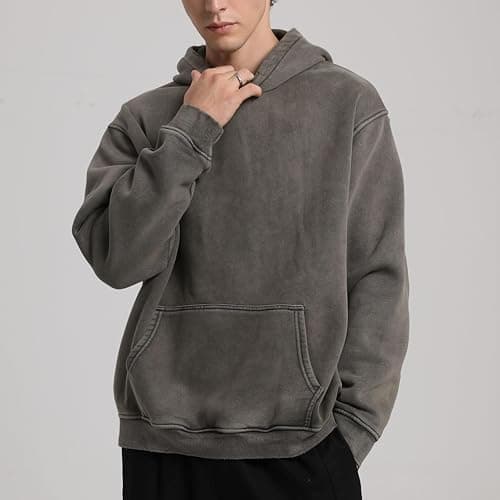 FAIABLE Mens Hoodies Oversized Unisex Acid Wash Hoodie Heavyweight Fleece Vintage Cotton Sweatshirt Men Women Streetwear thumbnail 3
