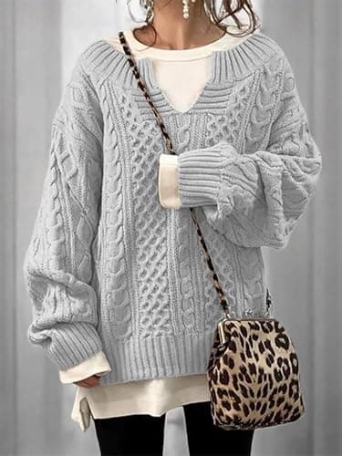 chouyatou Women's Winter Chunky V Neck Long Sleeve Loose Cable Knit Sweater Pullover thumbnail 2