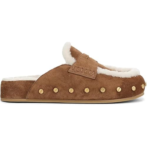 Fur Lined Clogs for Women Fuzzy Studded Slippers Comfortable Slip On Mules Closed Round Toe Fall Winter Casual Flat Shoes - Image 1