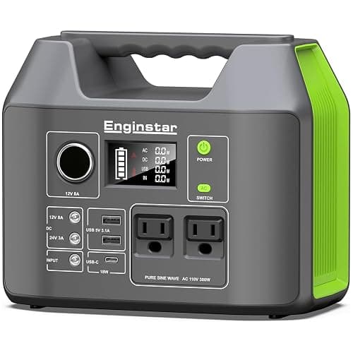 EnginStar Solar Generator, 300W Portable Power Station, 296Wh Lithium Battery Backup w/Two 110V Pure Sine Wave AC Outlet for Camping Road Trip RV, 80000mAh Sufficient Power Supply for Blackout - Image 1