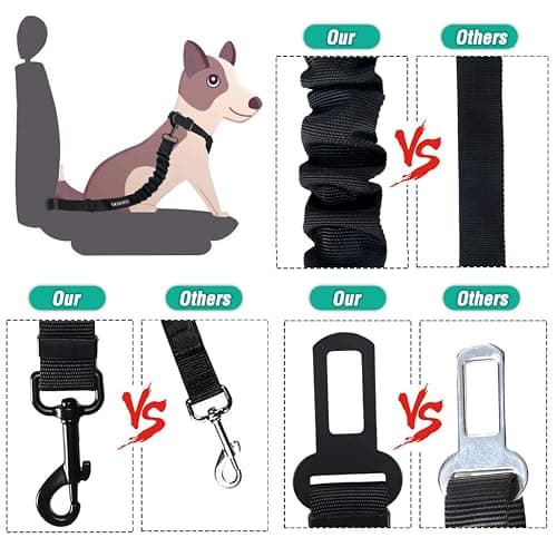 COOYOO Dog Seat Belt, Durability Retractable Dog Car Harness Adjustable Dog Seat Belt for Vehicle Nylon Pet Safety Seat Belts Heavy Duty & Elastic (1 Pack Black) thumbnail 3