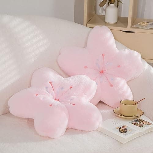 GEXUANCHEN Cute cherry blossom decorative plush pillow for bedroom balcony living room sofa chair car cushion (pink) (17.7 * 17.7, pink) thumbnail 2
