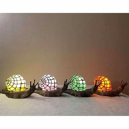 Bieye L10963 Land Snail Tiffany Style Stained Glass Accent Table Lamp for Home Decoration (Orange, 10" D x 5" W x 5" H) thumbnail 7