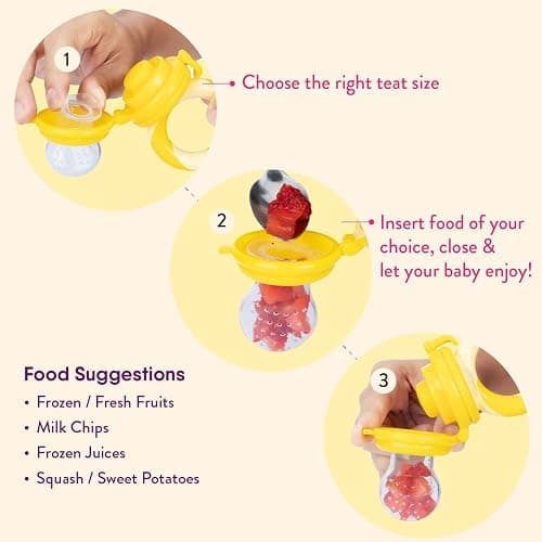 NatureBond Baby Food Feeder/Fruit Feeder Pacifier Nibbler (2 Pack) - Infant Teething Toy Teether Weaning in Appetizing Colors | + Additional Silicone Sacs thumbnail 5