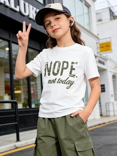 Voxikidio Girls Clothes Little Girl Outfits Letter Print Short Sleeve Tops & Cargo Pants 2PCS Girls Clothing 7-16 Years thumbnail 2