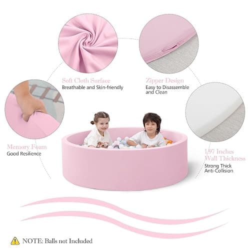 SHJADE Ball Pit for Toddlers, 35.4"x 11.8" Foam Ball Pits, Indoor Soft Round Baby Playpen for Children, Ideal Gift for Toddlers, Pink, (Balls not Included) thumbnail 4