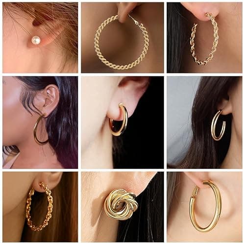 41Pairs Gold Hoop Earring Sets for Women, Fashion Chunky Pearl Earrings Multipack Twisted Statement Earring Pack Small Pearl Earrings for Gift ﻿ thumbnail 4