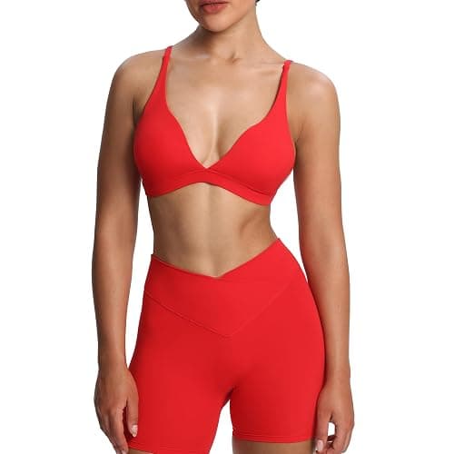 Aoxjox Women's Workout Deep V Adjustable Sport Bras Fitness Serena Bra Yoga Crop Tank - Image 1