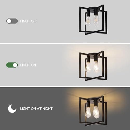 CLARSYNE Farmhouse Industrial Ceiling Light Fixture Flush Mount, Black 3-Light Lighting, Modern Rustic Flush Mount Ceiling Lamp for Kitchen, Living Room, Bedroom, Dining Room, Hallway, Entryway, Foyer thumbnail 5