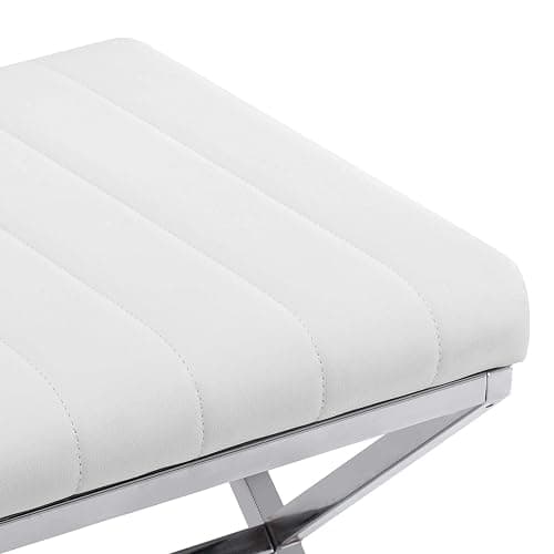 DUHOME Vanity Stool,Modern PU Leather Ottoman Stool Chair for Vanity,Vanity Bench with Metal X Legs, Rectangle Makeup Stool Padded Foot Rest Stool for Makeup Room, Living Room, Bathroom,White - White thumbnail 4