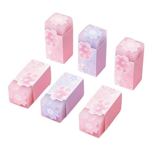 GZBABY Cherry Blossom Patternt Erasers 6 Pcs, Cute Cartoon Eraser, Stylish and Durable (Rectangle) - Image 1