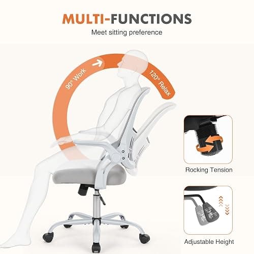 Sweetcrispy Ergonomic Office Desk Chair Mesh Adjustable Swivel Mid-Back Computer Chair with Lumbar Support Comfy Flip-up Arms for Home Office thumbnail 6