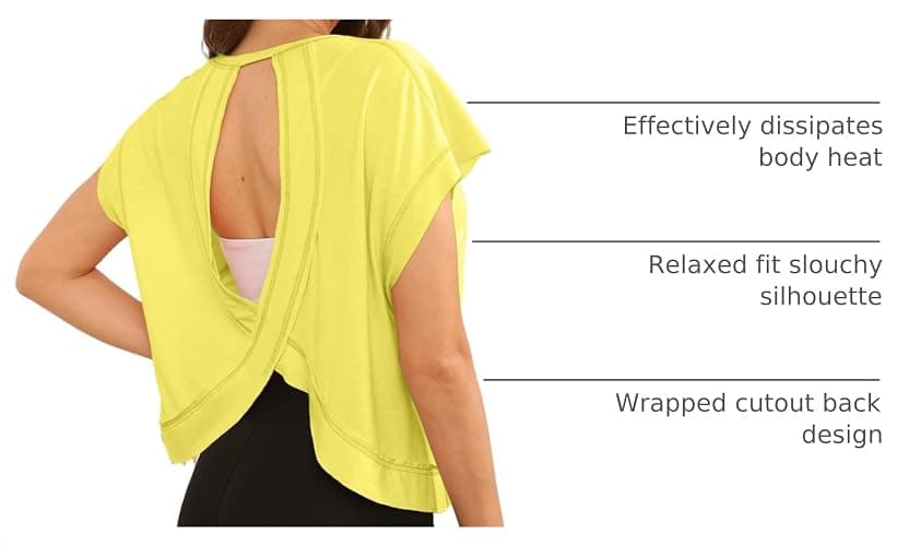 Fhniepan Open Back Tops for Women Oversized Short Sleeve Workout T Shirts Backless Y2k Athletic Crop Running Tees thumbnail 4