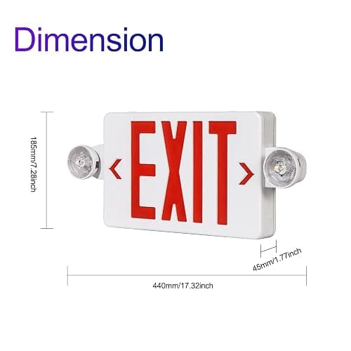 CM MZY LED Exit Sign with Emergency Lights,Exit Sign Light with Battery Backup, Red Letter Emergency Lights with Two Adjustable Heads,AC 120V/277V, UL Certified,1 Pack thumbnail 2