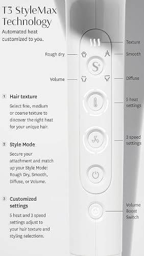 T3 Featherweight StyleMax Professional Ionic Hair Dryer with Custom Heat Automation & 4 Attachments,Fast Drying,Lightweight with 5 Heat & 3 Speed Settings,2 Concentrators,Diffuser & Smoothing Comb thumbnail 5