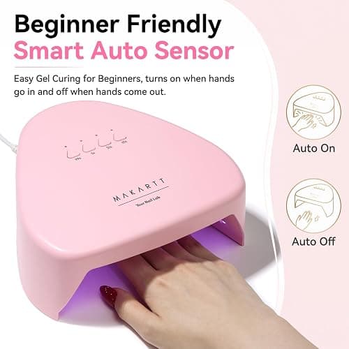 Makartt Compact Travel UV Nail Lamp for Gel Polish, Plug-in Nail Dryer with 5s Flash Cure, 99s Mode for Dark Thick Gels, Auto Sensor, 4 Timers & 18 LED Beads for Beginner Home DIY Gift (Pink) thumbnail 2