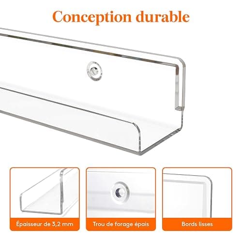 Lifewit Étagères Flottantes pour Disques Vinyles, Lot de 10 Étagères Murales en Plastique Clair 30 cm, Décoration pour Livres/Photos/Maquillage, Chambre, Salon, Salle de Bain, Rangement 、Organisation thumbnail 6