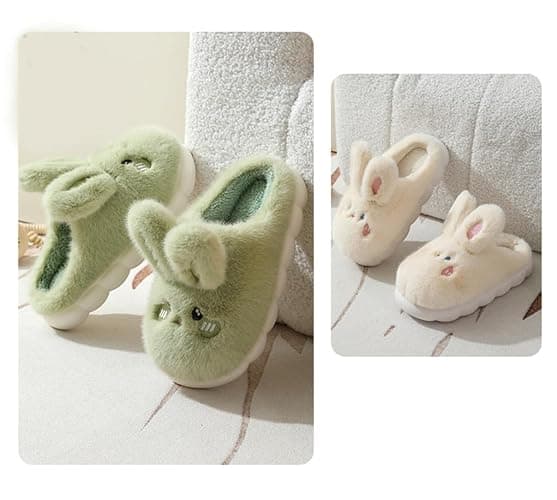 Uewidiod Women's Cute Rabbit Warm Plush Comfortable Indoor Anti slip Home Thick Sole Winter Soft Cotton Slippers thumbnail 5