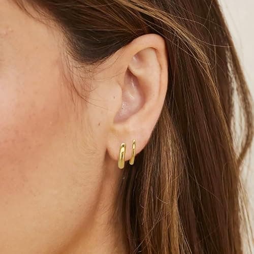 Obidos 14K Gold Plated Illusion Stud Earrings for Women | Triple Huggie Hoop Earrings for One Hole| Trendy Simple Hypoallergenic Fashion Accessories Gold Jewelry Gifts for Womens thumbnail 2