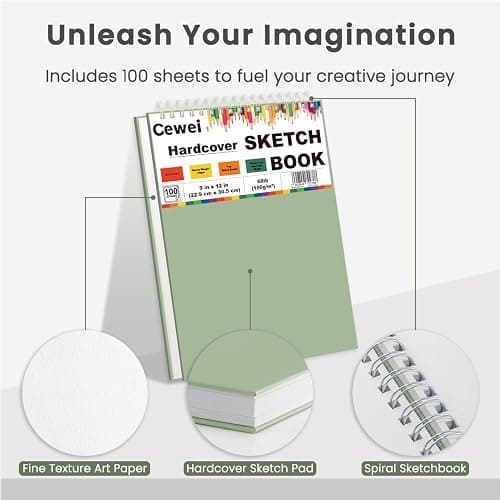 Cewei 9x12 Drawing Paper Pad, 100 Sheets Spiral Bound Sketchbook, 68lb/100gsm White Drawing Paper for Kids Ages 4-8, Art Supplies for Kids 9-12 & Christmas Gifts for Grandkids. thumbnail 4