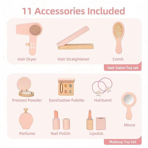 OOOK Kids Vanity Table and Chair Set, Pink Girls Vanity with 11 Pcs Accessories, Enough for Real and Pretend Makeup, Toddler Vanity for 3 Year Old and Up as Ideal Gift thumbnail 9