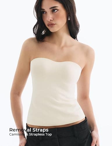 Lehoba Built in Bra Tank Tops for Women, Double Lined Padded Cami Scoop Neck Spaghetti Straps Basic Summer Top 2026 thumbnail 4