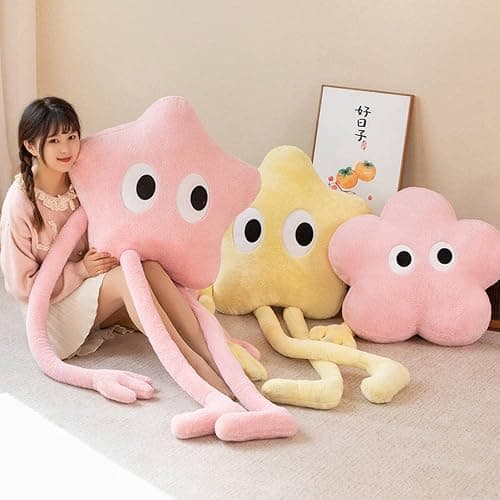 Paperre Star Shaped Pillow with Big Eyes, 64 Inch Star Shaped Plush Pillow Stuffed Cushion Decorative Throw Pillow, Star Pillow for Bedroom (Yellow) thumbnail 5