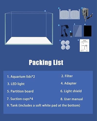 iPriro Fish Tank, 3 Gallon Ultra-Clear Glass Fish Aquarium, with Separator Plate for Betta, Fish Tank Starter kit with Filter and Adjustable Led Light, White thumbnail 8