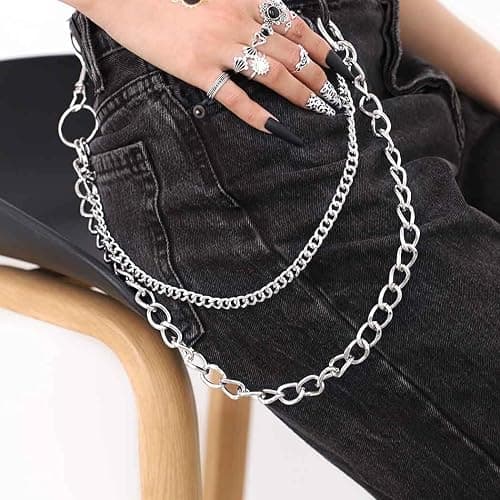 Bomine Hip Hop Pants Jean Chain Goth Punk Silver Trousers Chains Biker Heavy Thick Wallet Pocket Chains Silver Keychains Body Jewelry for Men and Women (Silver), 1 Count (Pack of 1) thumbnail 4