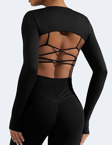 YEOREO Women Crop Top Long Sleeve Bolero Open Front Workout Cropped Shirts Sports Shrug thumbnail 5