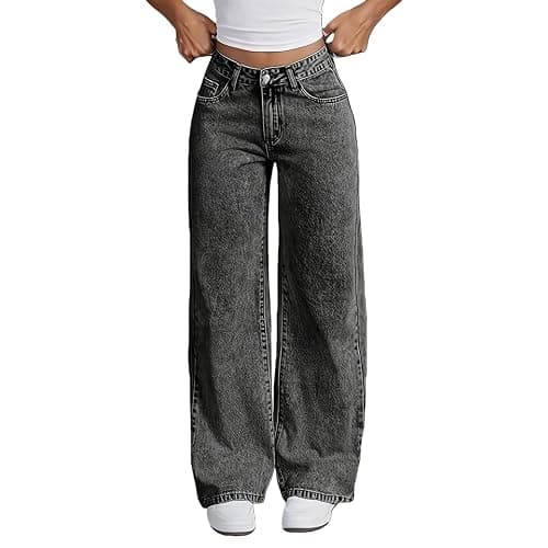 Girls High Wasited Jeans Wide Leg Straight Y2K Solid Baggy Denim Pants Cute Loose Fit Denim Trousers - Image 1