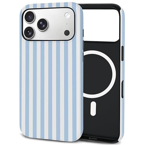 Mokiy TPU Phone Case for iPhone 17 Pro, MagSafe Wireless Charging Compatible, Shockproof Slim Fit Protective Cover with Anti-Yellowing & Raised Camera Protection (Blue Stripe, iPhone 17 Pro(6.3")) - Image 1