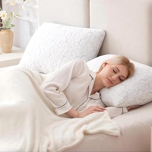 WGAKCED Cooling Pillows for Sleeping 2 Pack, Adjustable Shredded Memory Foam Pillows Queen Size Set of 2, Firm Bed Pillows for Side Back Stomach Hot Sleepers, Cold Pillow with Removable Washable Cover thumbnail 2