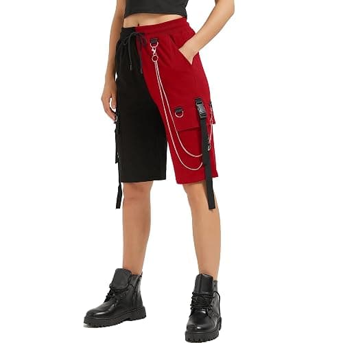 MEINVQIAOTI Black Cargo Pants for Women Street Harajuku Loose Straight Shorts Black Pants with Chains thumbnail 2