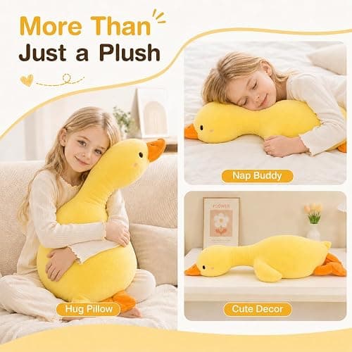 kewo Duck Plush Pillow Stuffed Animal Toy, Cute Giant Goose Plush Duck Stuffed Animal,Super Soft Hugging Pillow for Kids Bedding (Yellow,25.5 in)… thumbnail 7