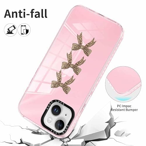RUMDEY 2 Pack Cute Cheetah Print Phone Case for iPhone 13 / iPhone 14 Pink Bow Case 6.1", Clear Coquette Fashion Luxury Leopard Pattern Design Girls Women Funda Shockproof Soft TPU Protection Cover thumbnail 6