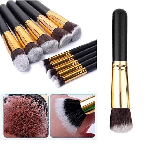 Make Up Brushes GLAMZA 10pc Make Up Brush Set - Professional Synthetic Makeup Brushes - Premium Black & Gold Blending Foundation Brushes Cosmetic Concealer Brush Set thumbnail 3