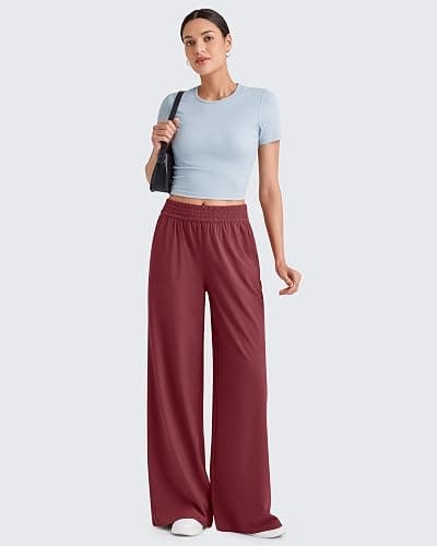 G4Free Chillwhisp Lightweight Wide Leg Pants Women Elastic Waist Summer | Flowy, Quick Dry, Breathable Fabric, Side Pockets, High Rise, Loose Fitting, Travel Vacation Outfits, for Casual Beach thumbnail 5