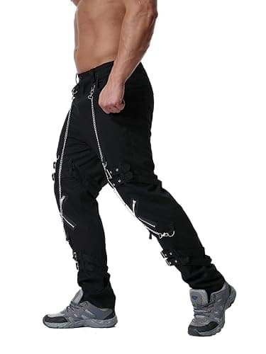 Idopy Men`s Steampunk Gothic Hip Hop Party Cosplay Punk Rock Techwear Pants Edgy Streetwear with Chain thumbnail 4