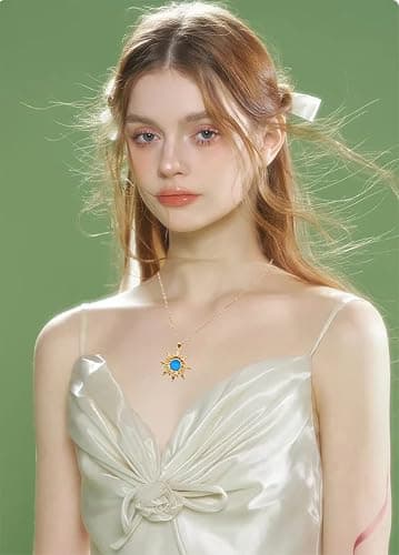 kepvrio Sun Necklace for Women,Birthstone Necklace Sunstone Gemstone Healing Pendant Necklace Sunflower Opal Pendant Necklace Trendy Costume Jewelry thumbnail 3