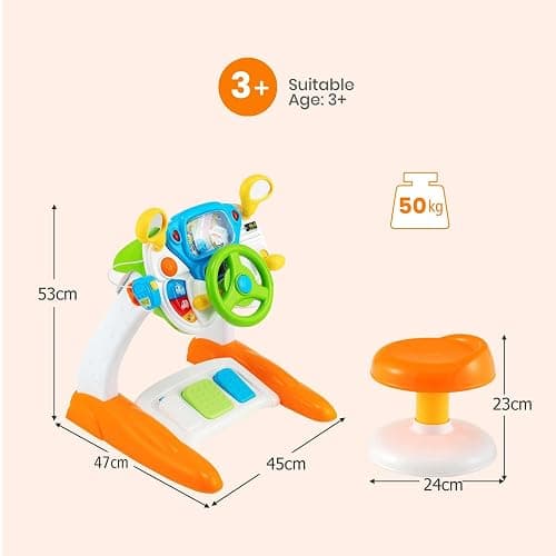 Freestanding Electronic Steering Wheel Driving Simulator Toy With Pedals And Stool, Lights and Sounds Activity Toy for Kids thumbnail 2