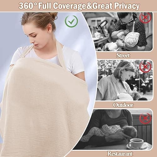 Muslin Nursing Cover for Breastfeeding, Soft&Breathable Cotton Breastfeeding Cover for Women,Privacy Nursing Covers with Arch Neckline Adjustable Hoop for Mother Nursing Apron (Coffee) thumbnail 3