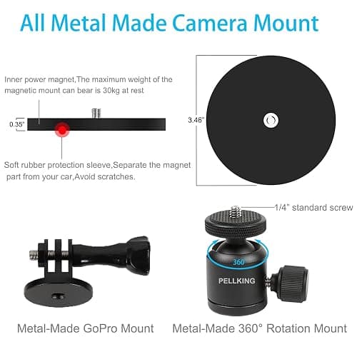 PellKing Magnet Camera Mount for GoPro 13/Insta360 X5/X4/X3,Heavy-Duty Metal Car Magnetic Camera Mount with 360 Degree Rotation Ball Head for Car,Compatible with GoPro Hero 13 12 11 Black 8/7/6/5,Etc thumbnail 3