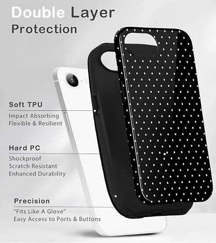 Amzfield Compatible with iPhone 16e/17e Case Cute Polka Dot Aesthetic for Women Girls Simple Chic Girly Dual Layer Hybrid Protection Elegant Case for iPhone 16e for iPhone 17e-Black thumbnail 3