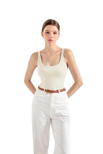 SUUKSESS Women Padded Cotton Ribbed Tank Tops Casual Summer Going Out Sleeveless Scoop Neck Basic Cami Tops thumbnail 2