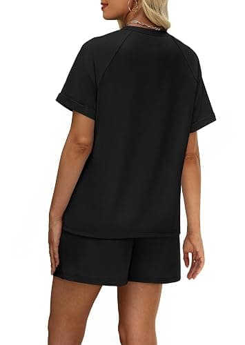 WIHOLL Two Piece Short Sets for Women Casual Summer Outfits Short Sleeve Crew Neck Lounge Matching Set thumbnail 5