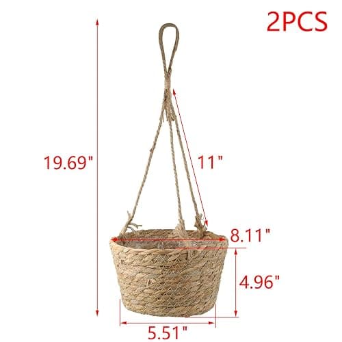 MY MIRONEY 2PCS Hanging Planter Basket Natural Seagrass Woven Plant Pot Hanger Hanging Plant Holder with Twine for Home Decor, Indoor & Outdoor Use, 8.11" x 4.96", Khaki thumbnail 2