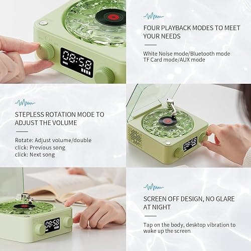 Waves Bluetooth Speaker, Portable CD/Vinyl Player, Vintage Style with Ambient Lights - White thumbnail 3